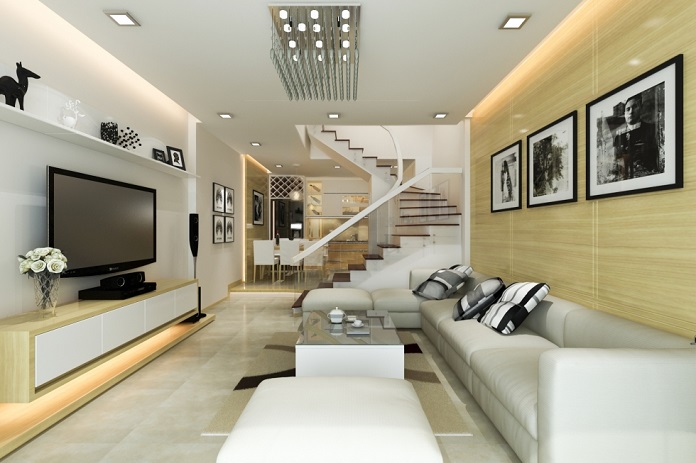 
Ảnh 27: Cách bố trí nội thất phòng khách dạng nhà ống 5m cùng cầu thang hiện đại
