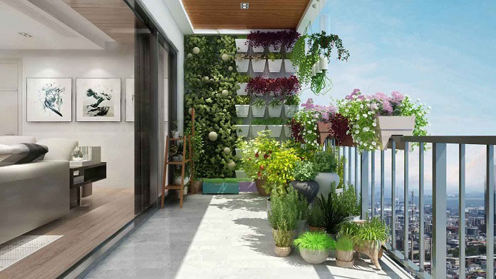 
Ảnh 5: Thiết kế ban công cho chung cư với cây xanh đẹp, hiện đại
