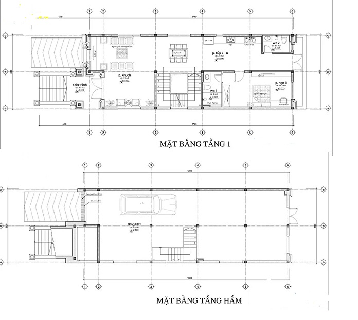 
Hình 12: Bản vẽ mặt bằng tầng hầm và tầm 1 của căn nhà
