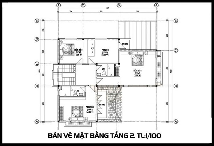 
Hình 20: Bản vẽ mẫu biệt thự 2 tầng mái thái

