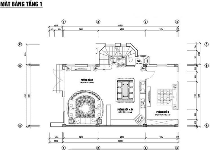 
Hình 14: Bản vẽ chi tiết khi thiết kế biệt thự mini 2 tầng

