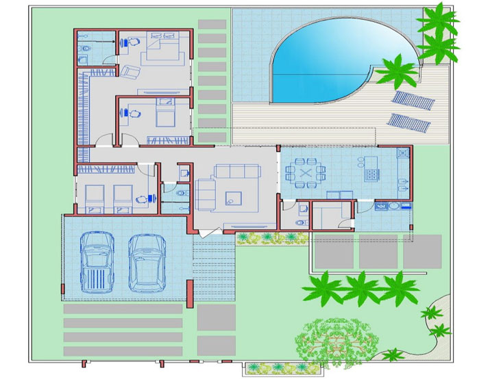 
Hình 12: Cách bố trí bên trong của biệt thự 3 phòng ngủ có hồ bơi
