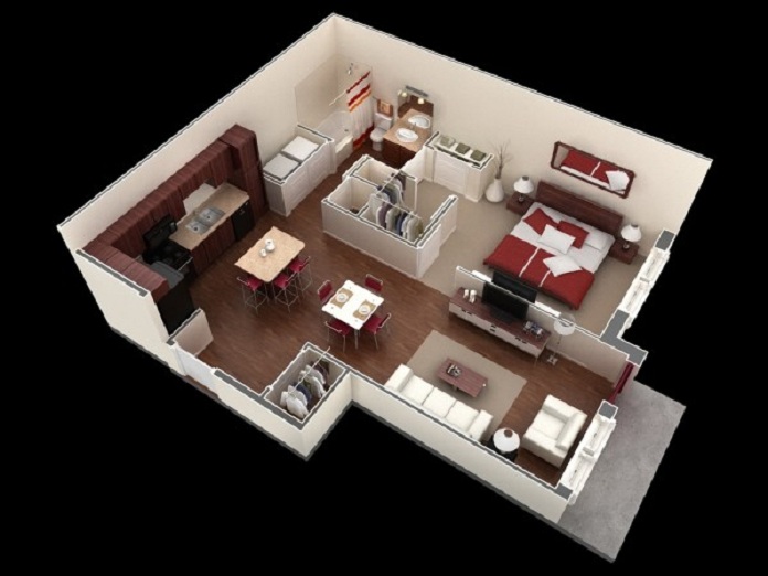 
Thiết kế căn hộ 1 phòng ngủ có bố cục rộng rãi cho từng khu vực trong nhà
