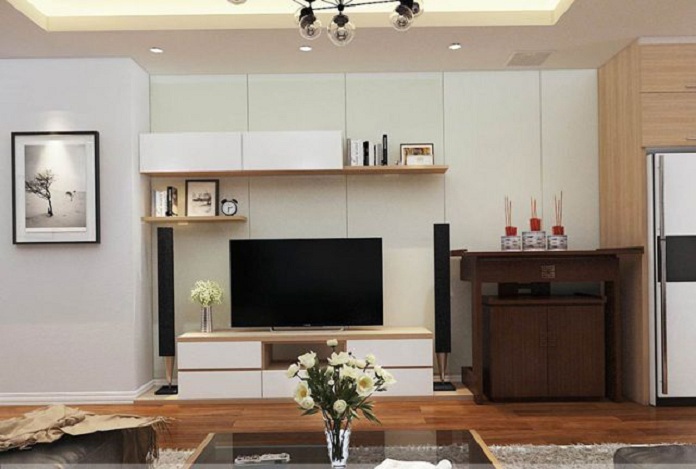 Ảnh 2: Vị trí đặt bàn thờ nhà chung cư ở phòng khách nên là khoảng trên phía tủ tivi hoặc ở góc tường tủ tivi
