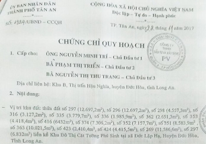 
2. Thông tin có trong chứng chỉ quy hoạch sẽ là tiêu chí để kiểm soát mảnh đất
