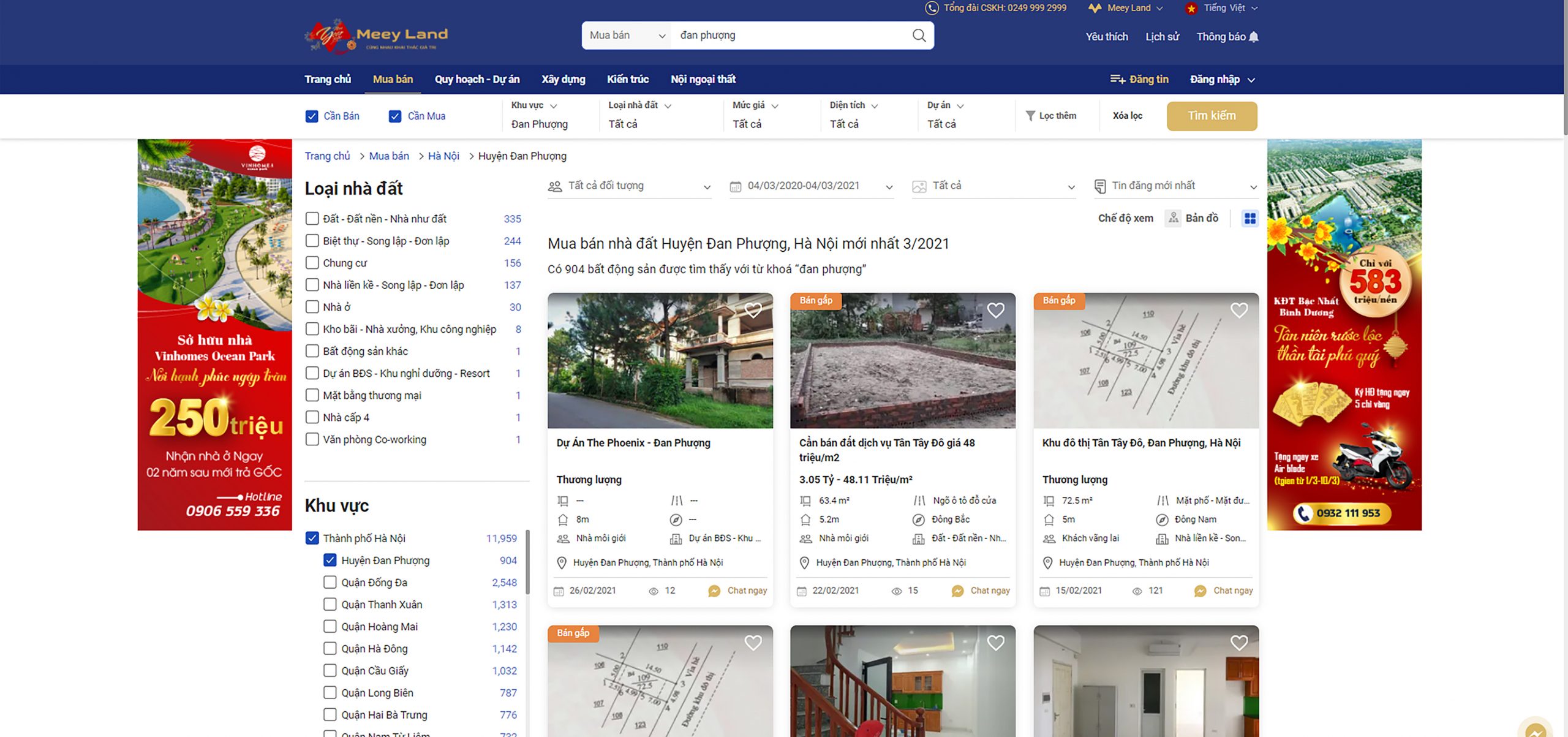  Nhiều tin đăng bán gấp bất động sản tại Đan Phượng, Hà Nội trên website meeyland.com