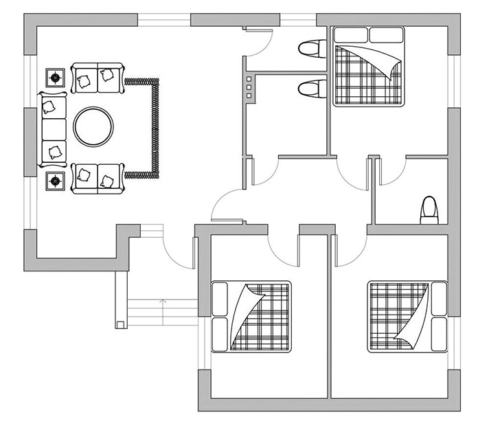 
Ảnh 3: Bản vẽ nhà cấp 4 mái thái 3 phòng ngủ
