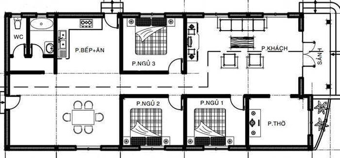 Ảnh 3: Bản vẽ nhà cấp 4 6 x 15m 3 phòng ngủ