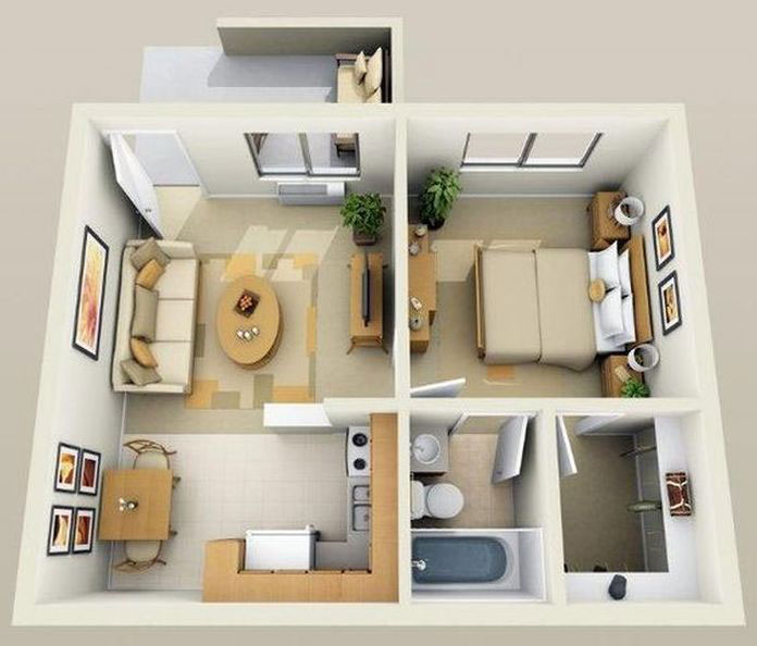  Ảnh 23:  Mẫu thiết kế chung cư 60m2 1 phòng ngủ với không gian bếp mở