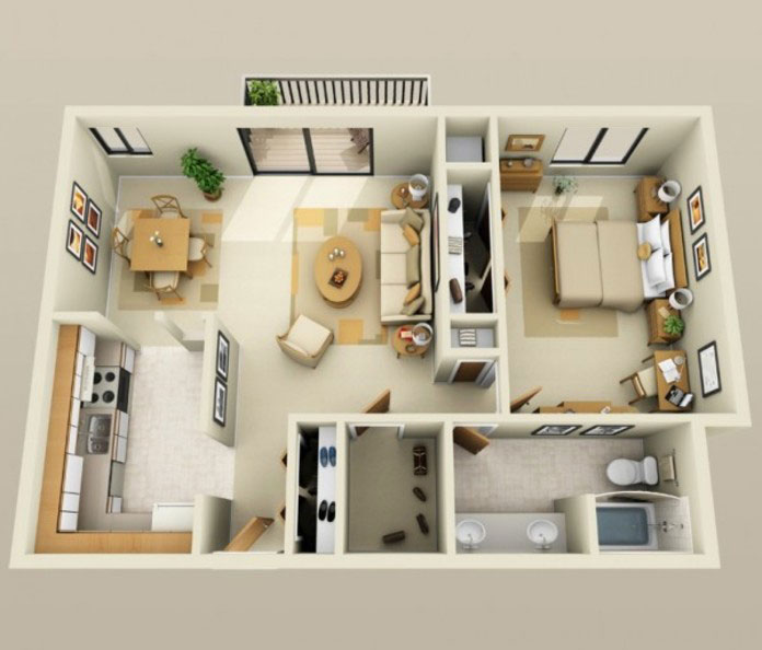  Ảnh 6: Phòng khách và bếp được ngăn cách bởi tường, tạo sự riêng tư cho từng không gian