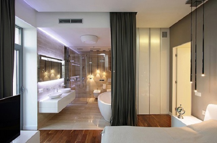 
Mẫu thiết kế phòng tắm trong phòng ngủ sang trọng nhờ cách sắp xếp nội thất khoa học
