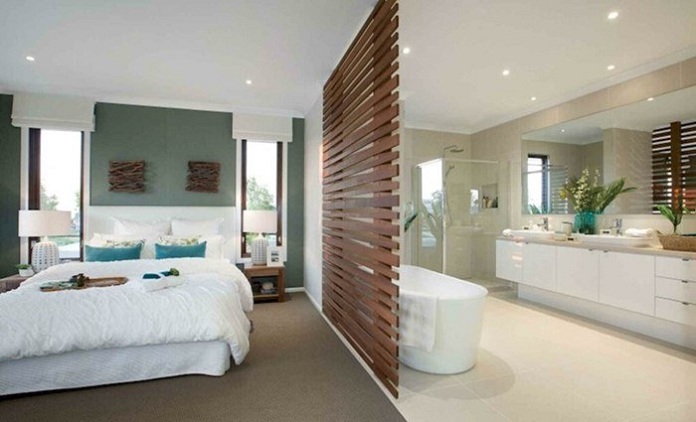 
Thiết kế vách ngăn bằng gỗ tạo nên cảm giác lịch lãm cho phòng ngủ
