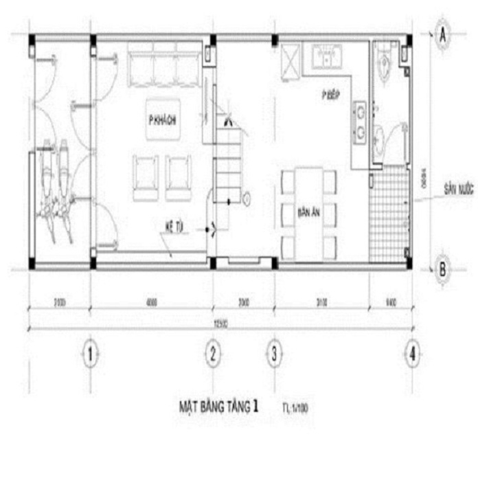 
Ảnh 3: Mặt bằng công năng tầng 1 nhà 2 tầng 50m2 có 2 phòng ngủ
