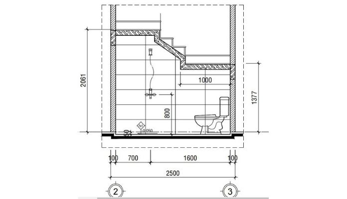 
Ảnh 3: Kích thước tiêu chuẩn của nhà vệ sinh dưới chân cầu thang hiện nay
