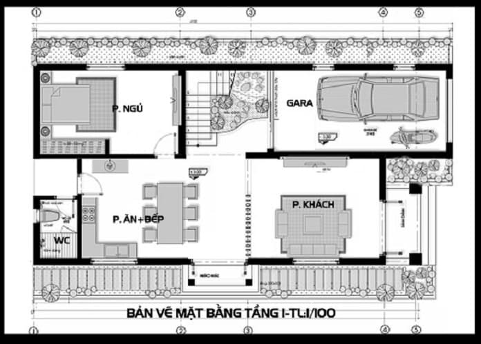 
Ảnh 14: Công năng mẫu nhà chữ L 100m2 có 2 tầng có gara
