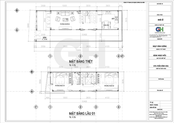 
Ảnh 3: Bản vẽ thiết kế nhà 1 tầng trệt và mặt bằng lầu 1
