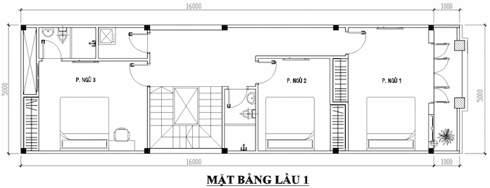
Ảnh 8. Bản vẻ mẫu nhà 2 tầng 5x16m tầng 1 có gara ô tô của mẫu nhà phố 5x16m
