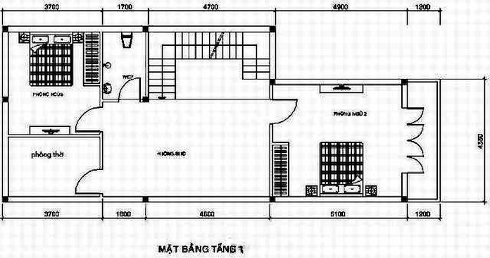 
Ảnh 5. Bản vẽ mẫu nhà ống 2 tầng 3 phòng ngủ tầng 1 của mẫu nhà phố 5x16m
