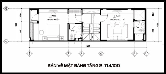 
Ảnh 11. Bản vẽ mẫu nhà phố 3 tầng 2 phòng ngủ tầng 2 của mẫu nhà phố 5x16m
