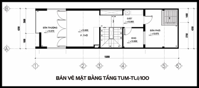
Ảnh 12. Bản vẽ mẫu nhà phố 3 tầng 2 phòng ngủ tầng 3 của mẫu nhà phố 5x16m
