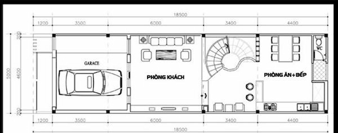 
Ảnh 14. Bản vẽ mẫu nhà phố 3 tầng 4 phòng ngủ tầng 1 của mẫu nhà phố 5x16m
