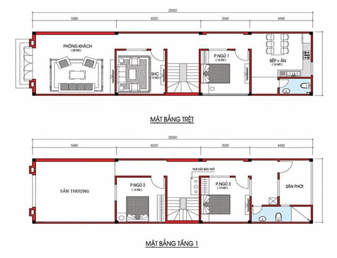 
Ảnh 18: Thiết kế nhà 2 tầng có diện tích 4x15m với 3 phòng ngủ
