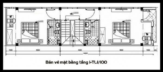 
Ảnh 3: Bản vẽ thiết kế tầng 2 nhà hai tầng 5x16m
