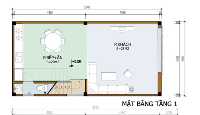 
Ảnh 3: Bản vẽ tầng 1 nhà 2 tầng 2 phòng ngủ
