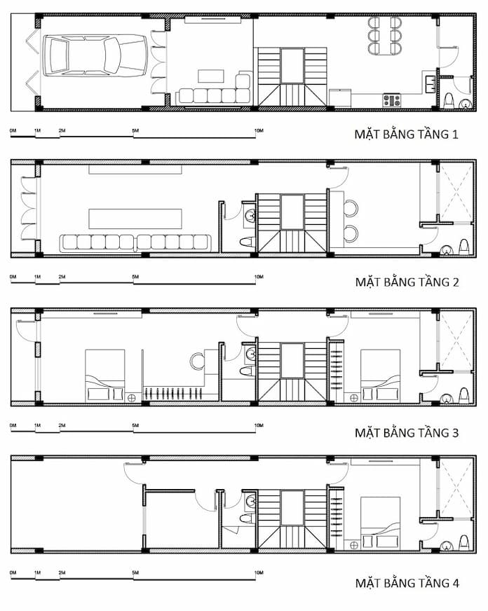 
Ảnh 13: Bản vẽ thiết kế nhà 3x10m bao gồm 4 tầng đầy đủ công năng
