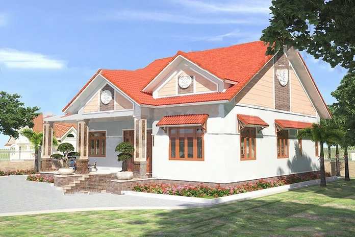 
Ảnh 5: Mô hình 3D nhà cấp 4 3 phòng ngủ kết hợp nhà vườn ( Nguồn: Internet)
