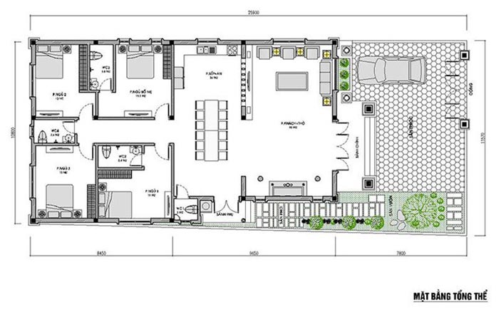 
Ảnh 1: Bản vẽ thiết kế nhà mái thái 1 tầng 4 phòng ngủ hiện đại
