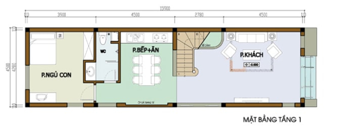 
Ảnh 7: Bản vẽ mẫu thiết kế tầng 1 của nhà 2 tầng 3 phòng ngủ
