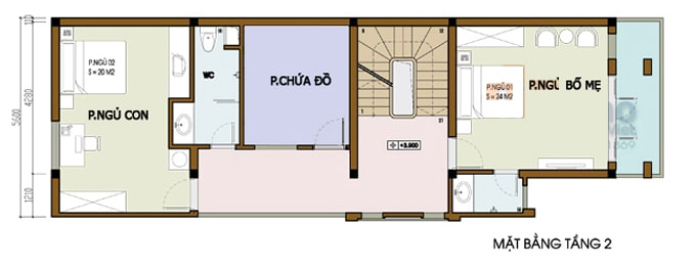 
Ảnh 8: Bản vẽ mẫu thiết kế tầng 2 của nhà 2 tầng 3 phòng ngủ
