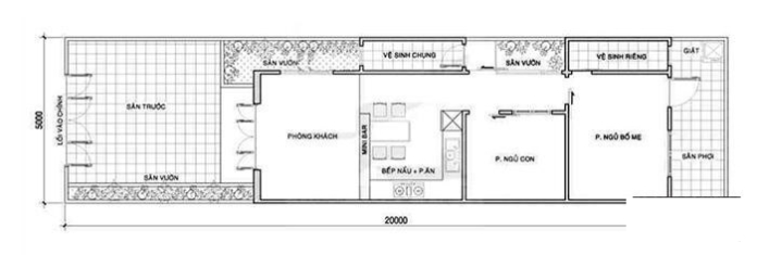 
Ảnh 4: Bản vẽ nhà có 1 tầng 2 phòng ngủ với kinh phí 350 triệu
