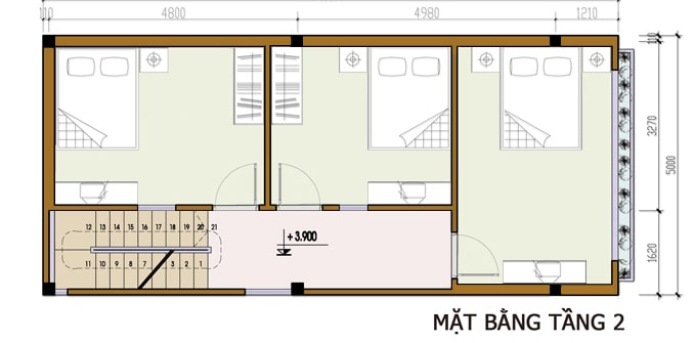 
Ảnh 4: Bản vẽ tầng 2 nhà 2 tầng 2 phòng ngủ
