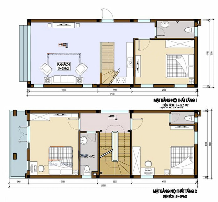 
Ảnh 9. Bản vẽ nhà ống 2 tầng 3 phòng ngủ có ban công
