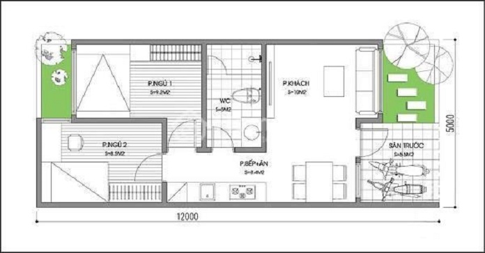 
Ảnh 2: Bản vẽ thiết kế tầng 1 của nhà ống 2 tầng 4 phòng ngủ
