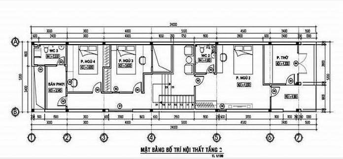 
Ảnh 9: Bản vẽ thiết kế tầng 2 nhà ống 2 tầng mái thái
