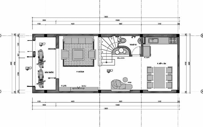 
Ảnh 6: Bản vẽ công năng tầng 1 dành cho nhà 6x10m 2 tầng
