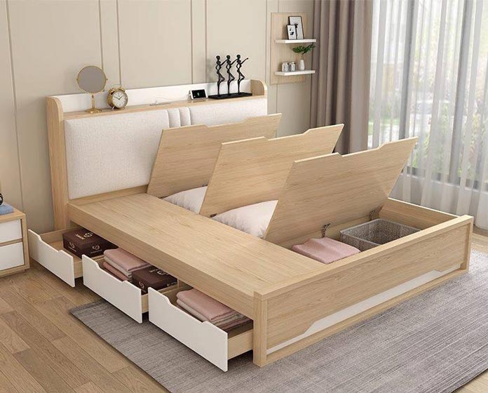 
Ảnh 3: Giường ngủ thông minh với thiết kế nhiều ngăn kéo tiện lợi
