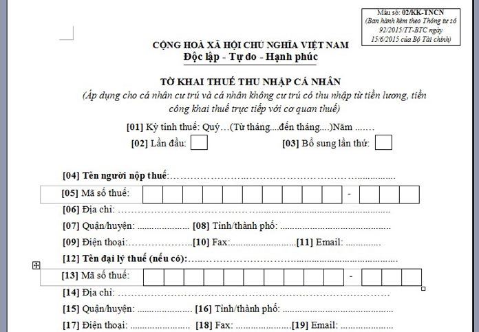 Ảnh 4: Tờ khai thuế thu nhập cá nhân