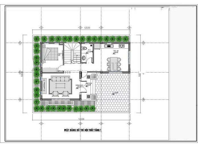 Ảnh 10: Bản vẽ thiết kế nhà 2 tầng 800 triệu tân cổ điển tầng 1 ( Nguồn: Internet)