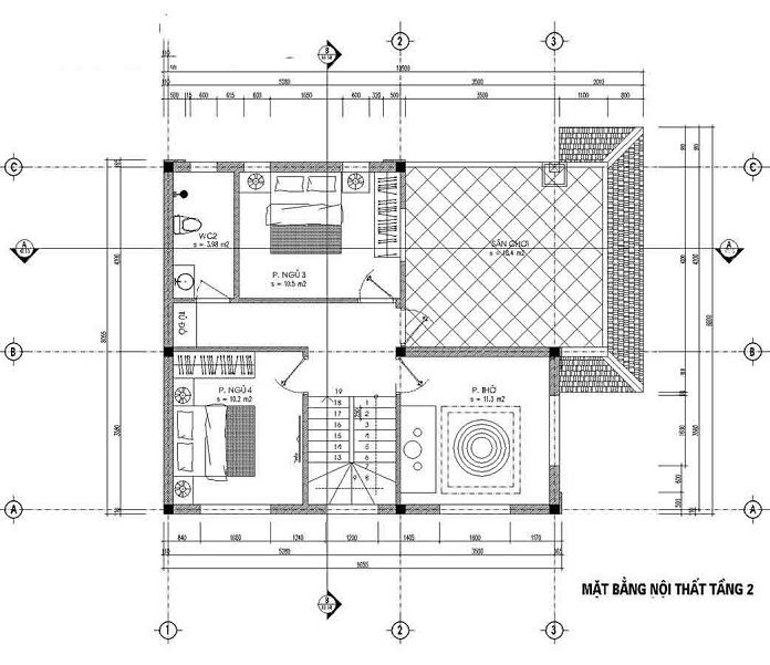 Ảnh 16: Bản vẽ mẫu mẫu biệt thự 2 tầng 800 triệu 4 phòng ngủ 1 phòng thờ tầng 2 ( Nguồn: Internet)