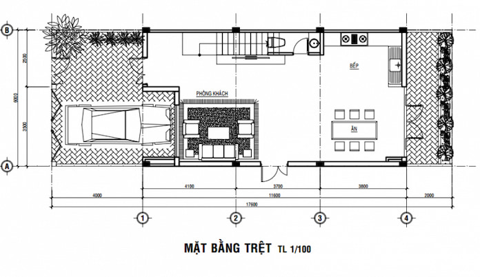 
Ảnh 27: Mặt bằng tầng 1 nhà 3 tầng diện tích 4x18m
