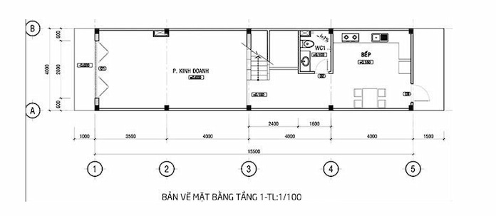 
Ảnh 47: Mặt bằng tầng 1 nhà 3 tầng có gác lửng
