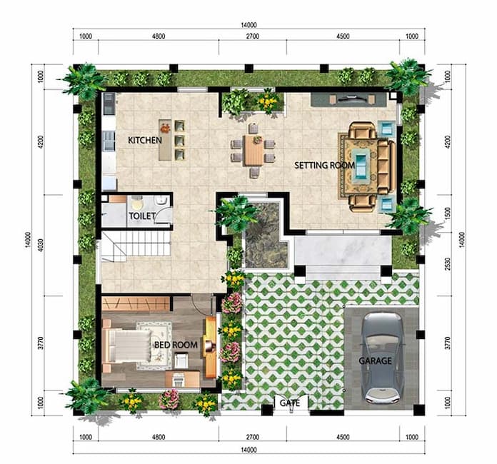 
Ảnh 17: Mặt bằng tầng 1 nhà 3 tầng diện tích 12x12m
