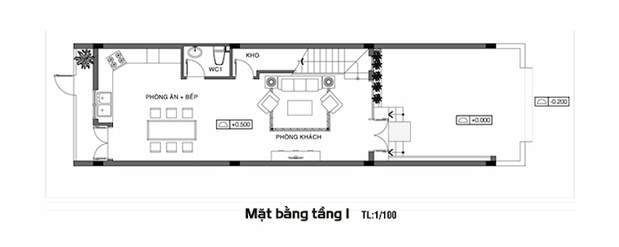 
Ảnh 43: Mặt bằng tầng 1 nhà 3 tầng diện tích 4,5x18m
