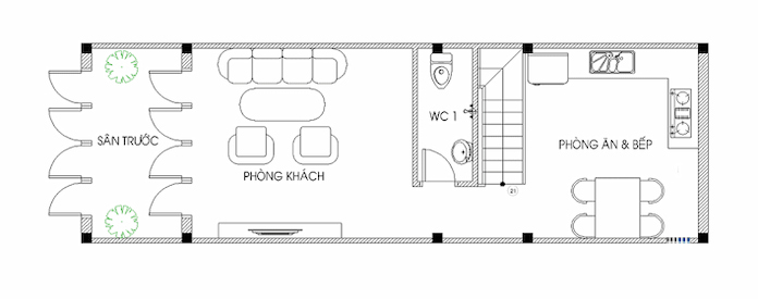
Ảnh 31: Mặt bằng tầng 1 nhà 3 tầng diện tích 4,5x20 nhiều cây xanh
