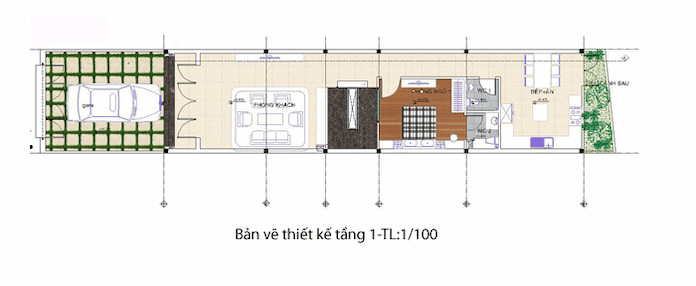 
Ảnh 5: Mặt bằng tầng 1 nhà ống 3 tầng 50m2 có sân thượng
