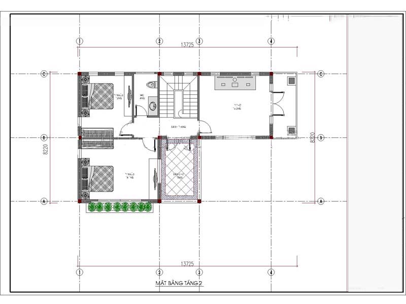 Ảnh 5: Bản vẽ thiết kế nhà 2 tầng 800 triệu diện tích 80m2 chữ L tầng 2( Nguồn: Internet)